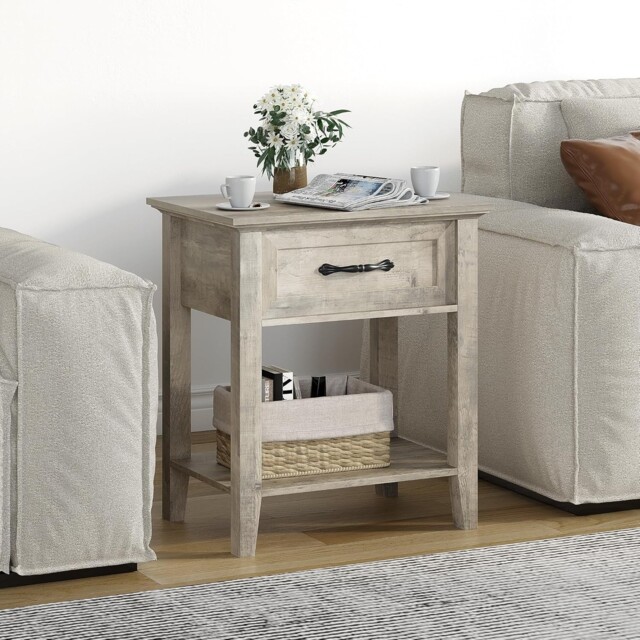 Sturdy Industrial End Table Nightstand 2 Tier Bedside Cabinet With