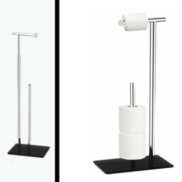 Toilet Roll Holder Free-standing Black Stainless Glass Base Extra