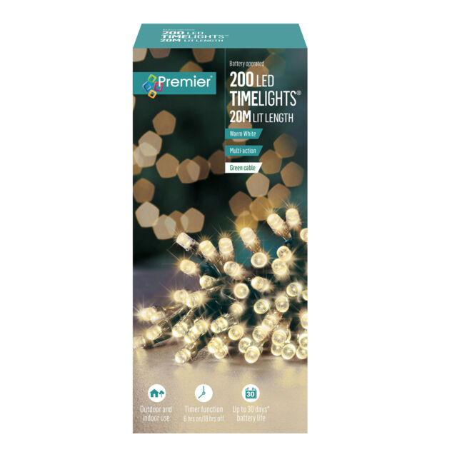 Christmas 200 Battery Timer Led Lights Indoor Or Outdoor - Warm White
