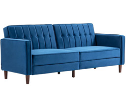Convertible Sofa Futon Velvet-touch Tufted Couch Comfort Seat Bed Blue