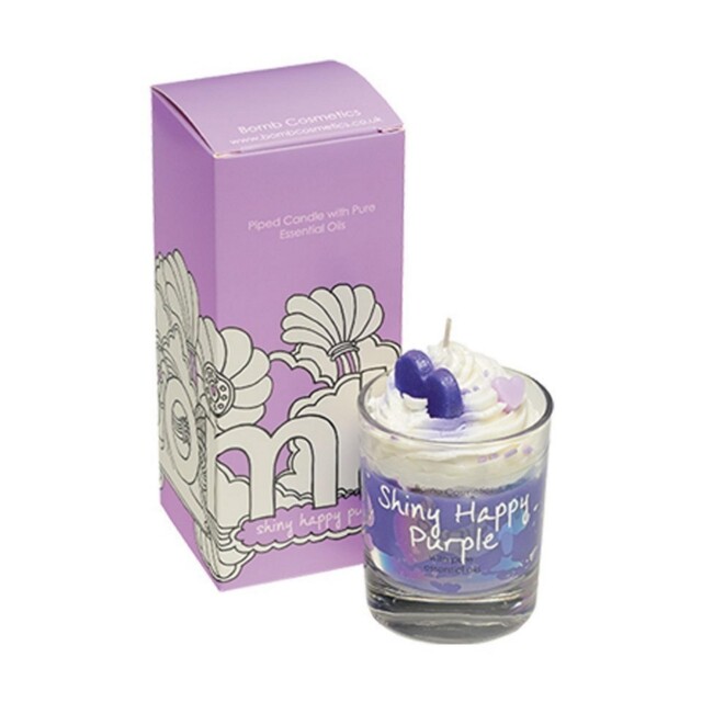 Scented Piped Candle Glass Jar Bomb Cosmetics Shiny Happy Purple