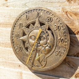 Vintage Sun And Moon Wall Clock Thermometer Garden Weather Station