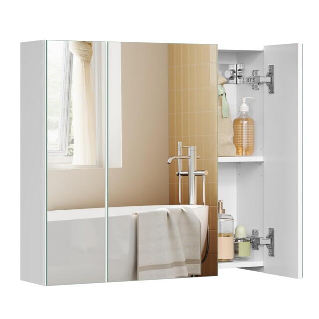 Vasagle Bbk22wt Bathroom Wall Cabinet With Mirror 3 Door Storage Unit