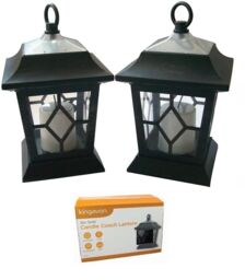2 X Coach Lantern Solar Led Flickering Candle Garden Copper Hanging