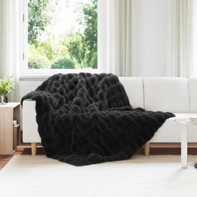 Faux Rabbit Fur Blanket Black 150 X 220 Cm Polyester Vidaxl