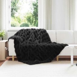 Faux Rabbit Fur Blanket Black 150 X 220 Cm Polyester Vidaxl
