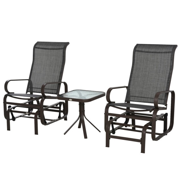 3-piece Garden Gliding Chair Set, Weatherproof Steel Frame, Glass