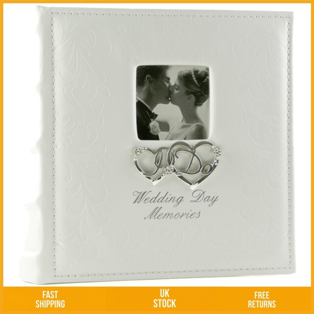 Elegant White Wedding Day Memories Photo Album Holds 80 5x7 Slip In