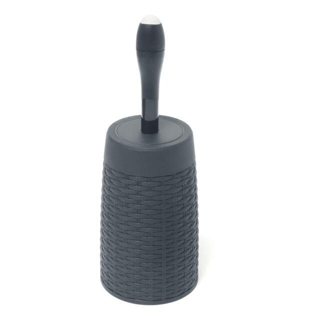 Addis 517484 Faux Rattan Round Toilet Brush Set With Set, Charcoal