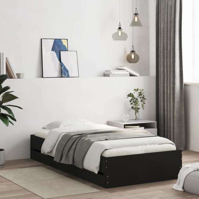 Bed Frame With Drawers Black 90x200 Cm Engineered Wood Vidaxl