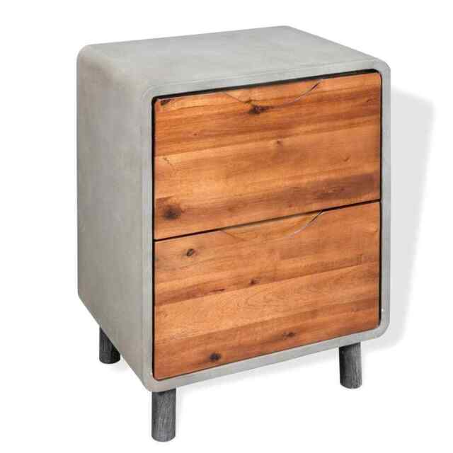 Nightstand Concrete Solid Acacia Wood 40x30x50 Cm Vidaxl