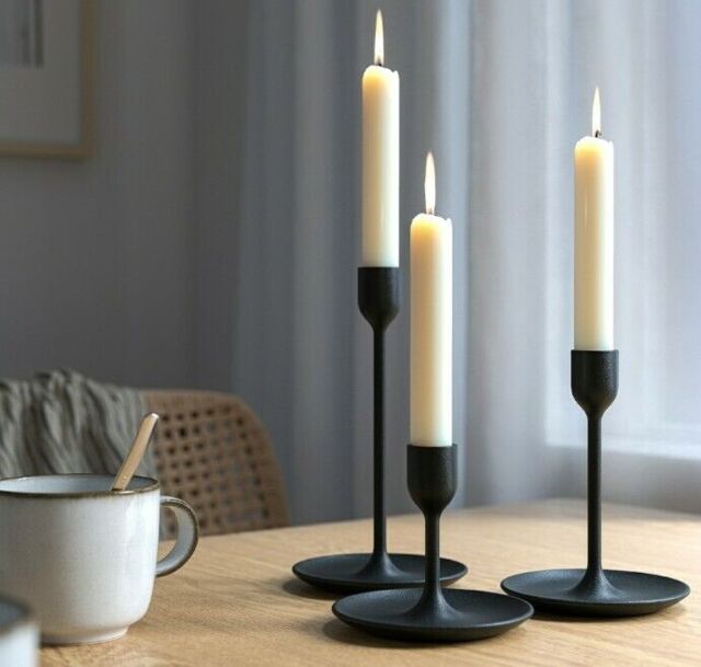 Ikea Fulltalig Set 3 Candlesticks Black Aluminum Night Dinner Candle