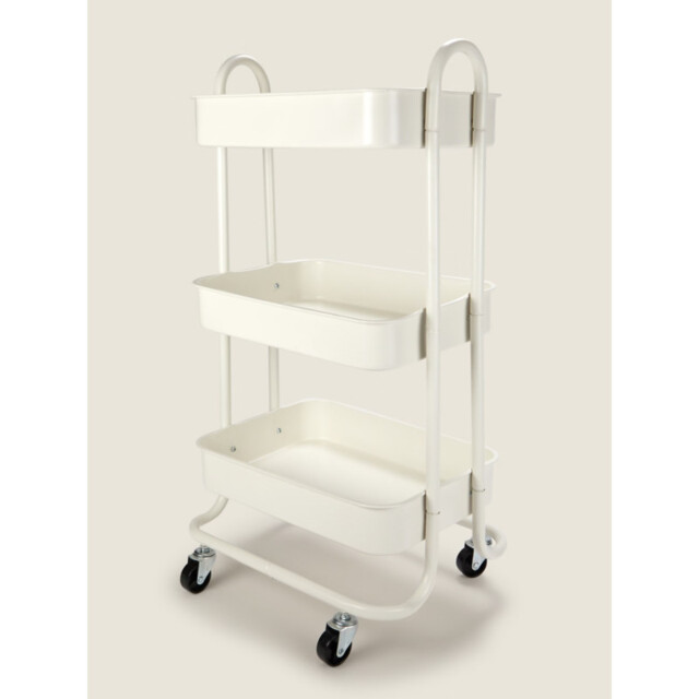 White Metal Storage Trolley 3 Tier Kitchen Bathroom Rolling Organiser