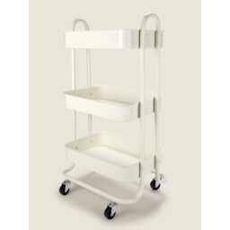 White Metal Storage Trolley 3 Tier Kitchen Bathroom Rolling Organiser