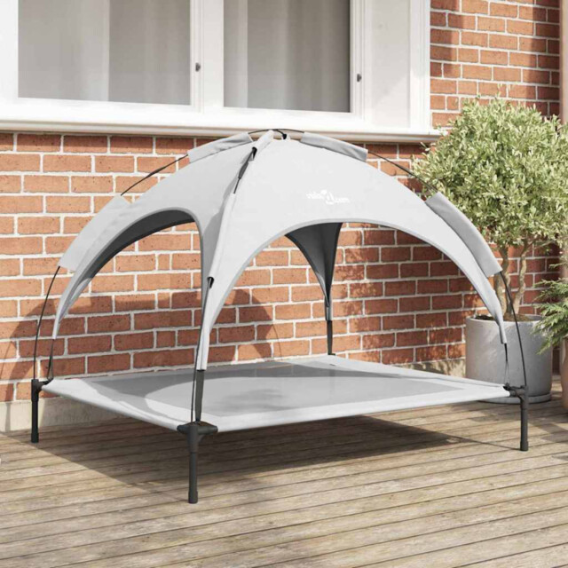 Dog Bed Elevated Steel Outdoor W/ Removable Canopy Silver Grey