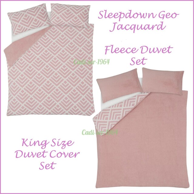 Sleepdown Teddy Fleece King Size Duvet Cover Set In Blush Pink Geo