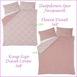 Sleepdown Teddy Fleece King Size Duvet Cover Set In Blush Pink Geo