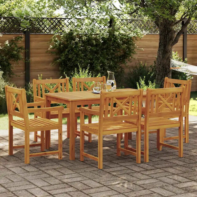 Garden Dining Set 7 Pcs Brown Solid Acacia Wood Vidaxl