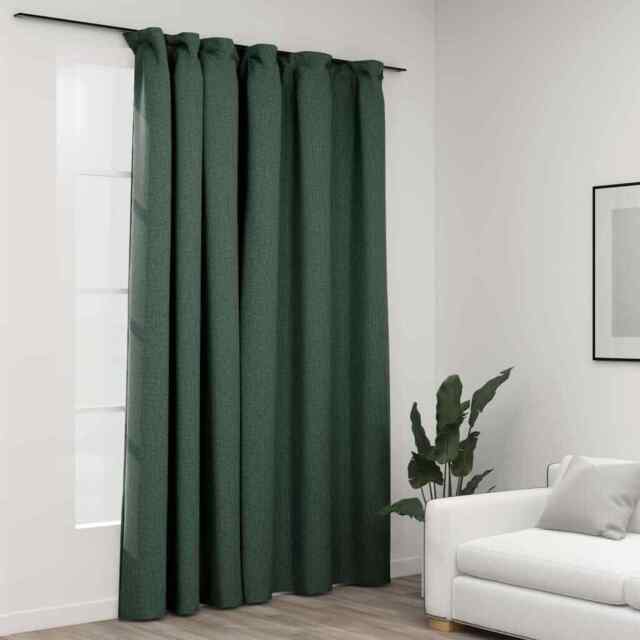 Linen-look Blackout Curtain With Hooks Green 290x245 Cm Vidaxl