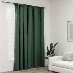 Linen-look Blackout Curtain With Hooks Green 290x245 Cm Vidaxl