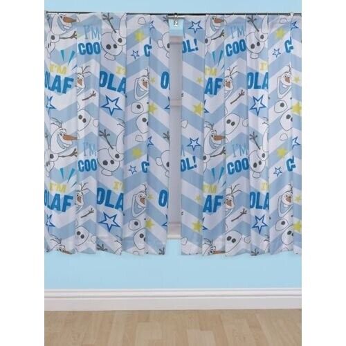 "Disney Frozen Olaf Pair Of Ready Made Pencil Pleat Curtains 66"" X 54"""