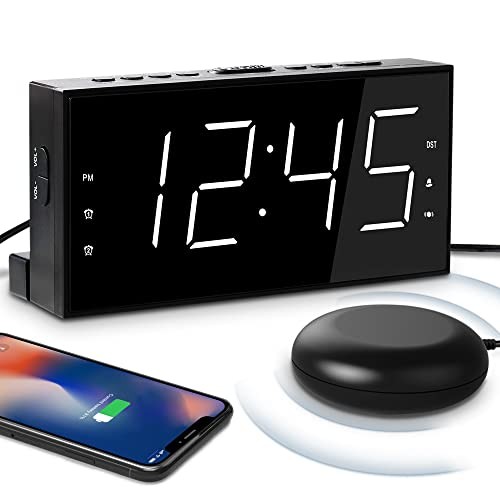 Mesqool Loud Alarm Clock With Bed Shaker For Deaf, Heavy Sleepers,