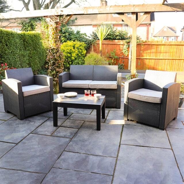 Garden Seating Lounge Set 4 Piece Outdoor Plastic Rattan Effect
