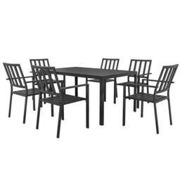 7 Pcs Garden Dining Set W/ Stackable Chairs & Metal Top Table Parasol