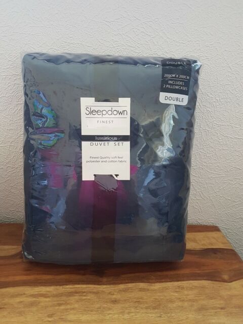 Sleepdown Rouched Bedding Set Navy, Double Bedding Duvet Set &