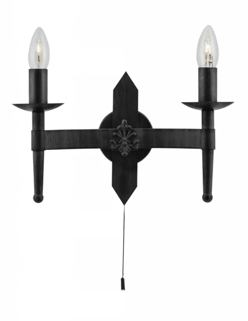 Wall Light Black Cartwheel Ii Double Matt Searchlight 2422-2bk