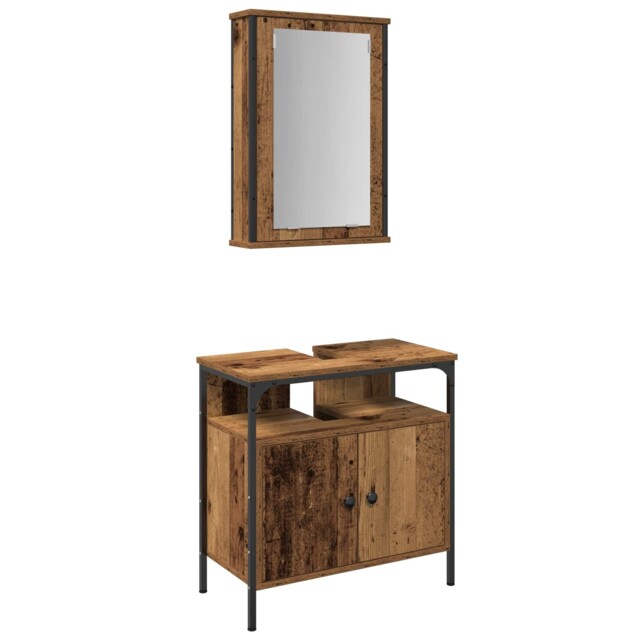 Bathroom Furniture Set 2 Piece Storage Sink Cabinet Engineered Wood