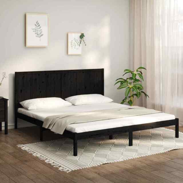 Bed Frame Black Solid Wood Pine 200x200 Cm Vidaxl