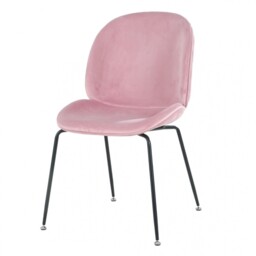 Blush Pink Dining Chair Luxurious Velvet With Black Metal Legs -