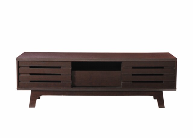 Dark Oak Tv Cabinet With Sliding Slatted Door And Shelf In Wenge Wood