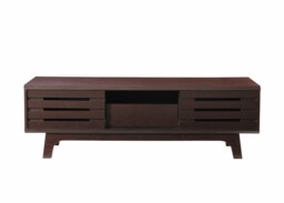 Dark Oak Tv Cabinet With Sliding Slatted Door And Shelf In Wenge Wood