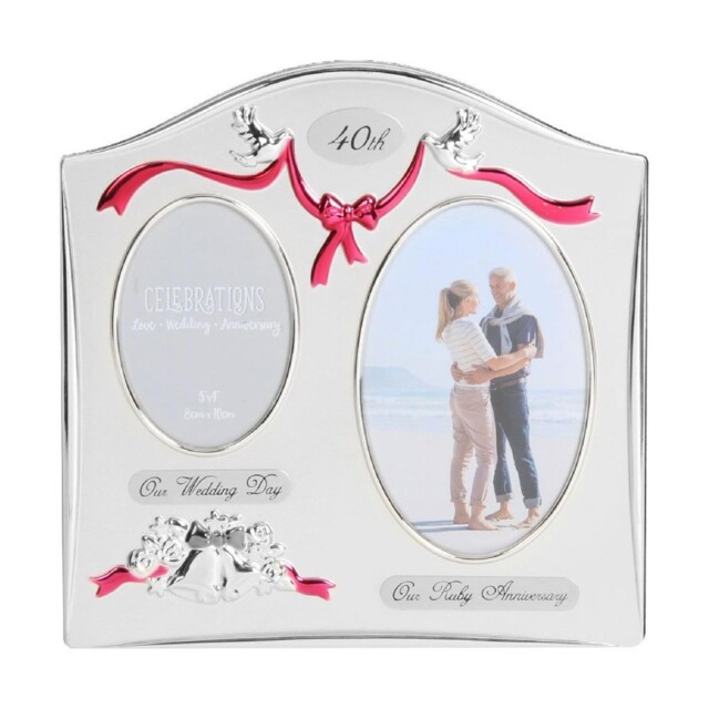 40th Anniversary Ruby Wedding Photo Frame Dual Pictures Then Now Gift