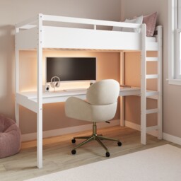 High Sleeper Loft Gaming Bed With Desk In White - Wyatt Wat002