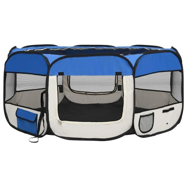 Foldable Dog Playpen With Carrying Bag Portable Travel Soft Fabric Pet