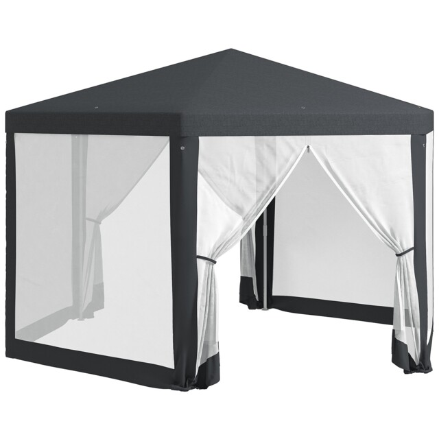 Gazebo Hexagonal Dark Grey 3.94 X 3.94m Metal Frame Polyester Canopy