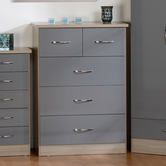 Nevada 3+2 Drawer Chest Grey Gloss Bedroom Shelf Modern Storage