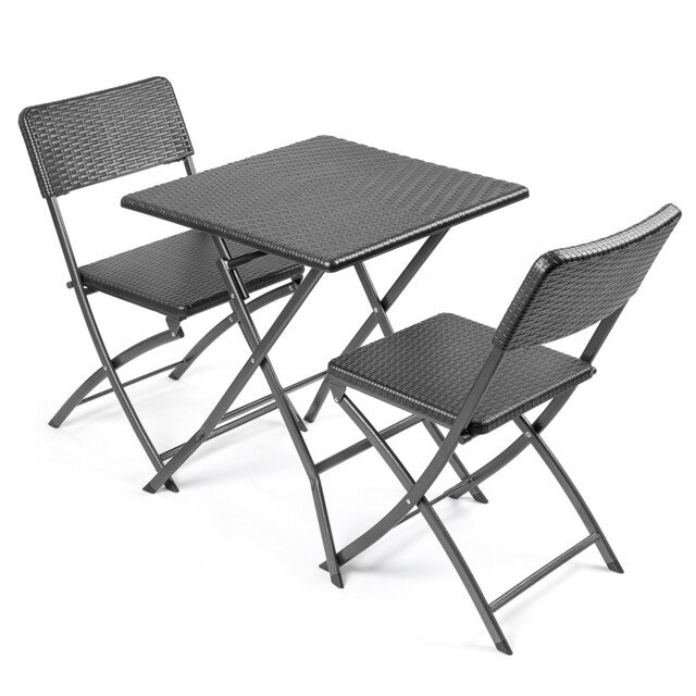 Garden Bistro Set 3 Piece Rattan Effect Table Chairs Outdoor Furniture
