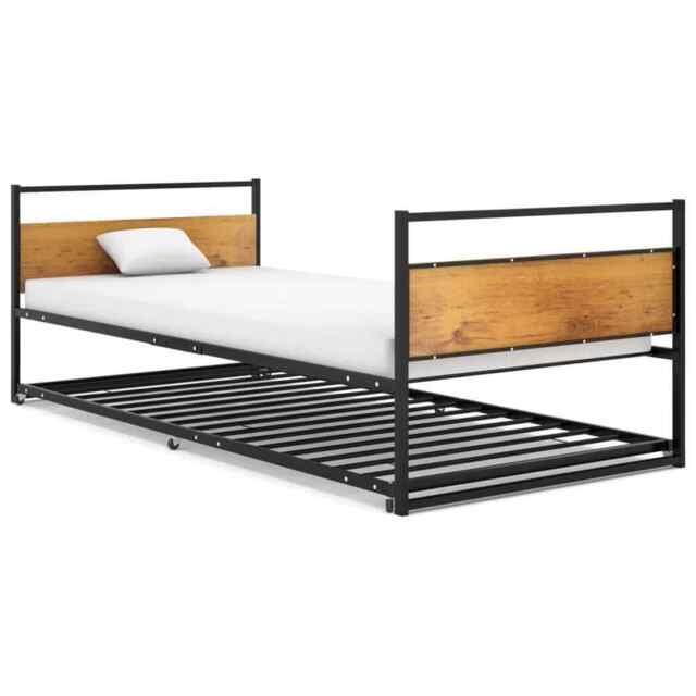 Pull-out Bed Frame Black Metal 90x200 Cm Vidaxl