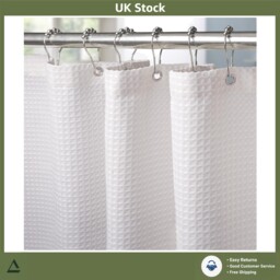 Elegant White Waffle Fabric Shower Curtain Waterproof Weighted 182 X
