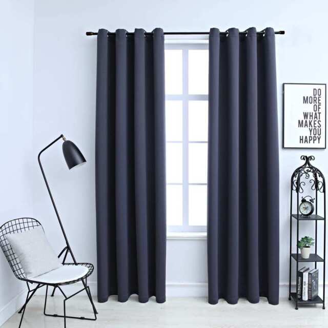Blackout Curtains With Metal Rings 2 Pcs Anthracite 140x225 Cm Vidaxl