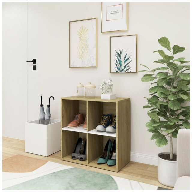Shoe Cabinet White & Sonoma Oak 105x35.5x70cm Engineered Wood Hall