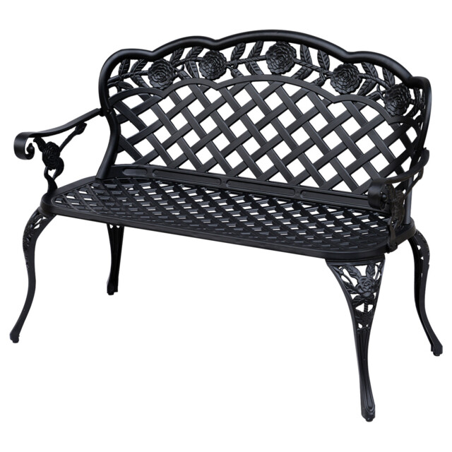 Garden Bench, Cast Aluminium, 107lx58wx85h Cm-black