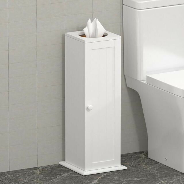 Free Standing Toilet Paper Roll Holder Stand Wood Bathroom Storage
