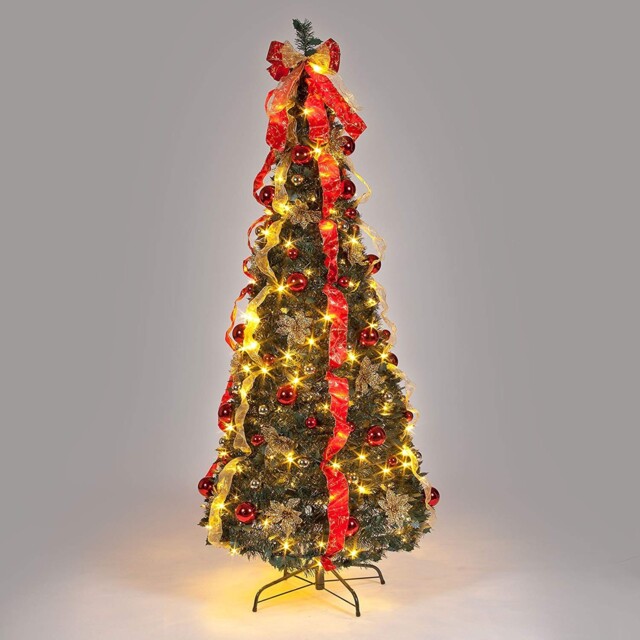 Red And Gold Pre-decorated Pop Up Christmas Tree - 150 Led's - 180cm 6