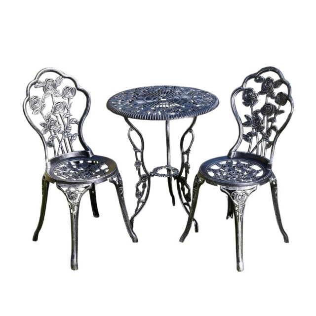 Rose Garden Patio Outdoor Bistro Set Table And 2 Chairs Metal Garden