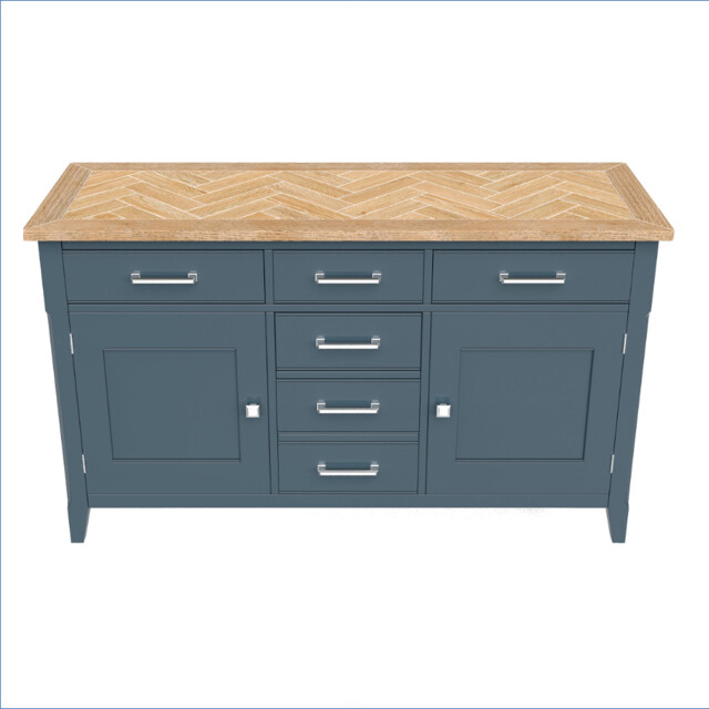 Blue Large Sideboard With Oak Parquet Top [signature Blue]